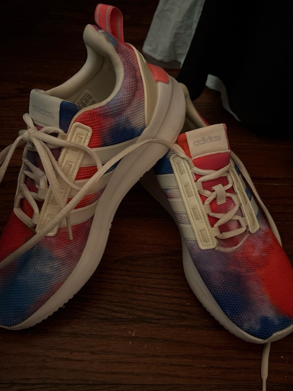 adidas Men’s Tie-Dye Red, Blue & White Knit Sneakers